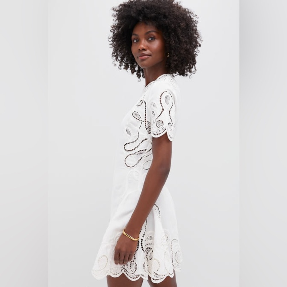SIMKHAI Ivory Morrigan Short Sleeve Mini Dress. Models is wearing size 2. - Picture 4 of 8